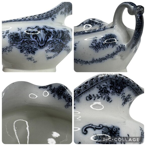 Antique Marlborough England Flow Blue Gravy Boat Porcelain  John Maddock & Sons - Picture 5 of 14